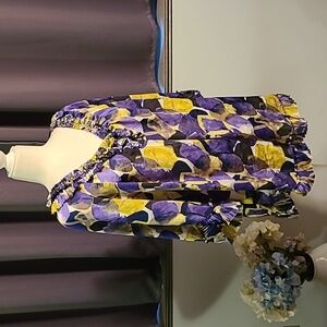 Alfani Purple And Yellow Patterned Top - Size 16